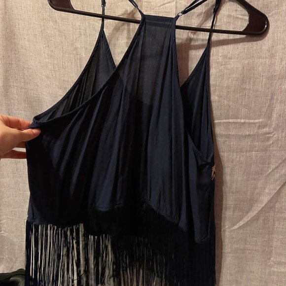 EUC Womens Navy Haute Society Tank Top with Fringe - Picture 3 of 3